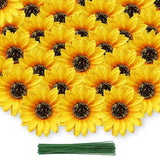 100 Pcs Large Sunflower Artificial Flowers Bulk,Sunflower Heads Flower Stem,4.1 In Fake Sunflowers,Artificial Flower Stem For Bouquet Parties, Events, And Wedding Decorations