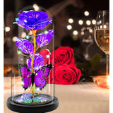 Valentines Day Gifts For Her, Valentines Rose Flowers Gifts, Birthday Gifts For Women, Galaxy Crystal Light Up Rose In A Glass Dome, Valentine Day For Her Women Mom Girlfriend, Purple Butterfly