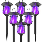 6 Pack Solar Flame Torch Lights Outdoor, Dual Use Flickering Purple Flame Garden Light, Hanging Lantern, Auto On/Off & Waterproof Halloween Lighting for Lawn Patio Yard Walkway Driveway
