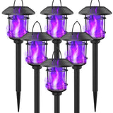 6 Pack Solar Flame Torch Lights Outdoor, Dual Use Flickering Purple Flame Garden Light, Hanging Lantern, Auto On/Off & Waterproof Halloween Lighting for Lawn Patio Yard Walkway Driveway