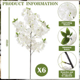 6 Pcs 40" Artificial Cherry Blossom Branches Spring Cream White Faux Tall Cherry Flower Stem Arrangement Realistic Plastic Flower Pick For Scandinavian Diy Home Office Wedding Vase Party Decor
