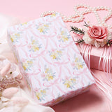 Reversible Bow Wrapping Paper Mini Roll, Pink Bow And Floral Design, Soft Pastel Gift Wrap For Valentine'S Day, Girls Birthday, Bridal Shower, Baby Shower, Wedding, 17" X 33'(46.7 Sq. Ft)