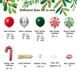Christmas Balloon Arch Kit 140Pcs - Red, Green, Silver Balloons - Candy Cane, Foil - Christmas Party Decorations