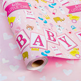 Pink Baby Shower Wrapping Paper Roll, 17 In X 32.8 Ft(46.5 Sq.Ft.Ttl.) Baby Design Gift Wrap With Pink Heart Reverse For Baby Shower, Baby Girl Birthday, Gender Reveal, Newborn Celebrations