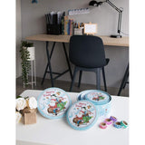 Christmas Nesting Cake Tins - 3-Set Round Nested Cookie Candy Storage Containers With Lids For Confectioneries, Holiday Decor, Light Blue And White