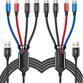 2 Pack 4FT 4 in 1 Multi Charging Cable Nylon Braided USB Charger Cord for iPhone Android