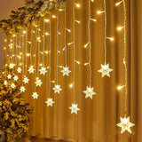 12Ft/3.5M 96Led Snowflake Curtain Light Usb Powered String Light Led Fairy Night Light, Perfect For Christmas Wedding Pa