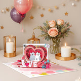 Love Cats 3D Valentines Day Card For Her, Pop Up Anniversary Cards For Wife, Romantic Birthday Cards, Popup Wedding Cards, Include Envelope.