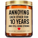 Funny Scented Candle, 10 Year Anniversary, Gifts For Wife, Husband, Couple - Aluminum Or Tin Gifts For 10Th Anniversary For Him, Her - 10 Year Wedding Anniv. Decorations - 9 Oz