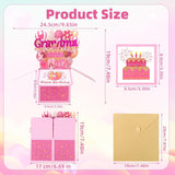 3D Pop-Up Birthday Card For Grandma, Pink Design With Envelope & Note Card Heartfelt Birthday Gift From Granddaughter Grandson For Grandma’S Special Occasion