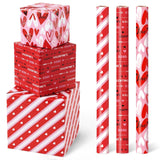 Valentines Wrapping Paper Rolls - 3 Roll 17”X 120” Happy Valentines Day Gift Wrap Supply Red Love Heart Stripe Design Girls Princess Style For Women Valentine Date Favor