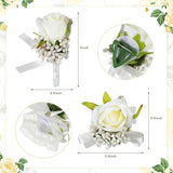 12 Pcs Wedding White Corsage And Boutonniere Set For Bride, Bridesmaid, Includes 6 Artificial Corsage Wristlet And 6 Boutonniere For Men Wedding Wrist Corsage Rose Prom Suit Decorations