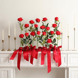 12Pcs Artificial Flowers Fake Roses, Realistic Silk Long Stem Red Roses Bouquet For Wedding Centerpiece Home Decor Party & Valentines