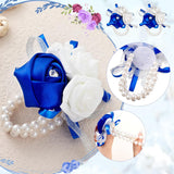 18 Pcs Wrist Corsages For Prom Wedding Artificial Rose Wristlet Corsage Hand Flower For Mother Of Bride And Groom, Bridal, Bridesmaid Wedding Supplies (Royal Blue)