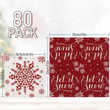 80 Pack Winter Napkins 6.5 X 6.5 Inch Christmas Red White Snowflake Disposable Napkins Winter Dinner Napkins Holiday Paper Napkins For Xmas Winter Birthday Party Decoration, 2 Design