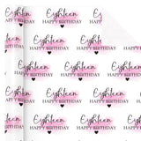 18Th Birthday Wrapping Paper Roll - Mini Roll - 17 Inch X 16.5 Feet - Blusher And Eighteen Happy Birthday Wrapping Paper For Girls Bday, Baby Shower, Party