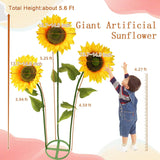 Sunflowers Artificial Flowers Set,5.6 Ft Giant Silk Fake Sunflower Decoration,Sunflower Decor For Rustic Wedding Backdrop,Outdoor Garden Party Photo Props,Shop Window Displays(3Pcs)