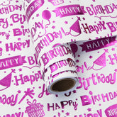 Happy Birthday Wrapping Paper Roll, Purple Luxury Metallic Cake Gift Balloon Birthday Gift Wrap Papers For Birthday, Holiday, Baby Shower, Kids, Women, Girls, Mini Rolls 17X120 Inch
