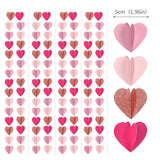 Rose-Gold Hot-Pink Party-Decorations Heart Garland - 39Ft Galentines Valentines Day 3D Wedding Bridal Shower Hanging Paper Streamers Banner,Baby Girl Birthday Bachelorette Mohters Decor