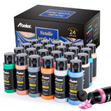 Metallic Acrylic Paint, Set Of 24 Metallic Colors In 2Oz/60Ml Bottle, Rich Pigments, Non Fading, Non Toxic Paints For Artist, Beginners & Kids Painting On Rocks Crafts Canvas Wood, Fabric&Stone
