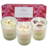 Soy Candles With Healing Crystals. Citrine, Rose Quartz, Amethyst Crystal. Eucalyptus + Lemongrass, Jasmine + Sandalwood, Clary Sage + Lavender. 3Pc Scented Candle Set, 2.47Oz Each