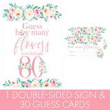 80Th Birthday Party Game – How Many Flowers – Pink Floral Birthday Games For Adults, Flower Garden Theme