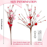 8 Pieces Artificial Hearts Berry Picks With Led Lights Gifts Red Pink Heart Berry Stem Branches For Decorations Bouquets Wedding Home Decor