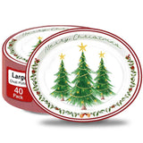 Christmas Tree Oval Paper Plates 10" X 12" Large Holiday Disposable Dinner Plates Merry Christmas Tableware For Xmas Party Supplies