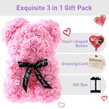 Gifts For Women - Rose Flower Bear - Rose Bear,Pure Handmade Rose Teddy Bear,Gift For Mothers Day,Valentines Day, Anniversary And Bridal Showers,W/Clear Gift Box And Greeting Card (Light Pink)