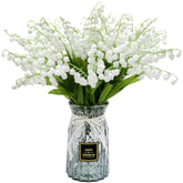 12 Pcs Artificial Lily Of The Valley Faux White Bell Flowers Wind Chime Orchid Wedding Bouquet, May Flower For Home Garden Wedding Party (12)