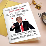 Funny Trump-Themed Birthday Card For Grandma, Grandmother Birthday Card Gift From Granddaughter Grandson, Donald Grandmas Mother'S Day Cards Gifts, Grandmother Christmas Gifts, You Are A Great Grandma Cards