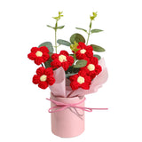 Crochet Flower Bouquet, Valentine'S Day Crochet Bouquet Of Flowers, Handmade Knitted Flowers With Card For Anniversary, Birthday, Wedding, Gift For Women (Red)