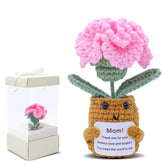 Mother'S Day Decor Artificial Carnation Flowers Handmade Crochet Flower Bouquet Cute Knitted Flower Bouquet Kit Crochet Plant Potted Artificial Carnations Gift Box (Pink, 1Pcs)