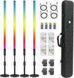 4 Pack 4FT RGB LED Tube Light Bars with Stands Case 5000mAh Battery Music Sync DJ Party Lights
