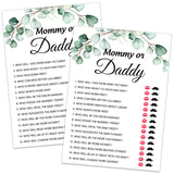 Baby Shower Games, Mommy Or Daddy Game, Greenery Eucalyptus Theme Party Cards For Gender Neutral Boys Or Girls, Baby Shower Party Supplies -Set Of 30 Cards