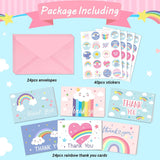 24 Pcs Rainbow Thank You Cards With Envelopes And Stickers Thank You Notes For Birthday Shower Party Favors Wedding Supplies