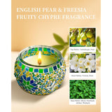 Medium Glass Mosaic Jar Scented Candle, Handmade Pear & Freesia Soy Wax Beeswax Candle For Women Men,Home Décor, Home Spas Sessions, Gifting Idea, Burn Time Of 36 Hours