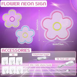 3PCS Flower Neon Sign Retro LED USB Wall Lights for Bedroom Party Room Decor 9x9 Inch