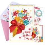 Happy Mothers Day Card With 3D Floral And Ribbon Designs, Textured Mother'S Day Card For Mom Grandma With Envelope And Stickers