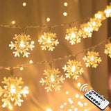 Christmas Snowflake String Lights, 20 Ft 40 Led Warm White Battery Operated Fairy Lights With Remote Timer - Bedroom Roo