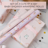 Beautiful Gift Wrapping Paper Rolls For Baby Shower - Cute Set Of 3 Quality Rolls For Girls Birthdays & Baby Showers - Add A Touch Of Magic To Every Gift You Wrap - 17 X 120 In