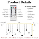 Star Moon Curtain Lights 11.5Ft Remote Control Led Fairy Lights,8 Flashing Modes Waterproof Decorative Lights For Garden
