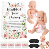 9 Pcs Baby Shower Game Supplies For Blindfold Diaper Changing Baby Dolls With Blindfolds Diapers Baby Changing Diaper Race Game Set For Baby Shower (Pink,Flower)
