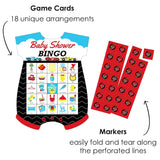 Big Dot of Happiness Let’s Go Racing - Racecar - Picture Bingo Cards and Markers - Race Car Baby Shower Shaped Bingo Game - Set of 18