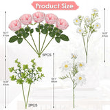 Peonies Artificial Flowers, 9Pcs Mixed Pink Faux Flowers With Peonies & Daisies, Up To 18.5 Inch Long Silk Fake Flowers For Vase Diy Wedding Bouquet Party Centerpieces Arrangement Home Decor