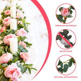 2Pcs Pink Artificial Peony Flower Garland - 12.79Ft Silk Fake Peonies Vine With Green Leaves,Greenery Decorative Hanging Faux Flowers For Living Room Home Wedding Party Wall Arch Decor