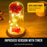 Premium Valentines Day Gifts For Her - Rose In Glass Dome With 6Hr Timer - Birthday Gifts For Women, Mom From Daughter, Son, Kids - Beauty And The Beast Rose In A Glass Dome For Decorations