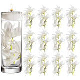 12 Pcs Artificial Orchid Flower For Floating Candle Centerpieces, White Faux Flower Vase Fillers For Wedding Table Party.