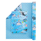 Shark Reversible Wrapping Paper Roll - 1 Roll 17” X 33 Ft Happy Birthday Wrapping Paper Roll Kids Blue Ocean Birthday Gift Wrap Roll Boys Wrapping Paper Polka Dot Design Summer Bday Party Favor