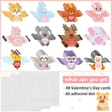 48 Pieces Valentine‘S Day Cards With Animal Designs Kids Gifts Valentine Greeting Cards Lollipop Holder Koala Dog Candy Valentine School Class Exchange Party Favors